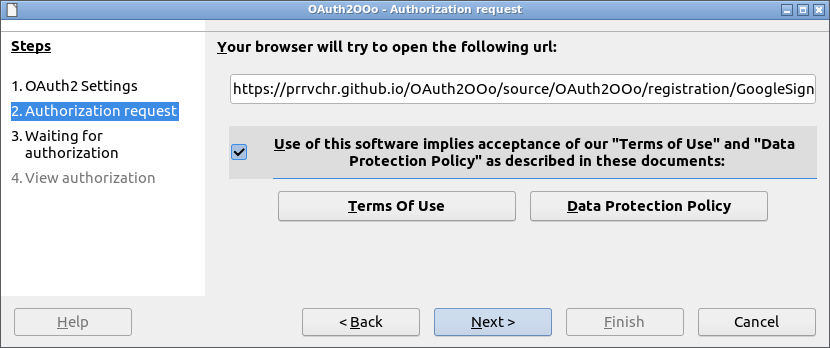 OAuth2OOo Wizard Page2 screenshot